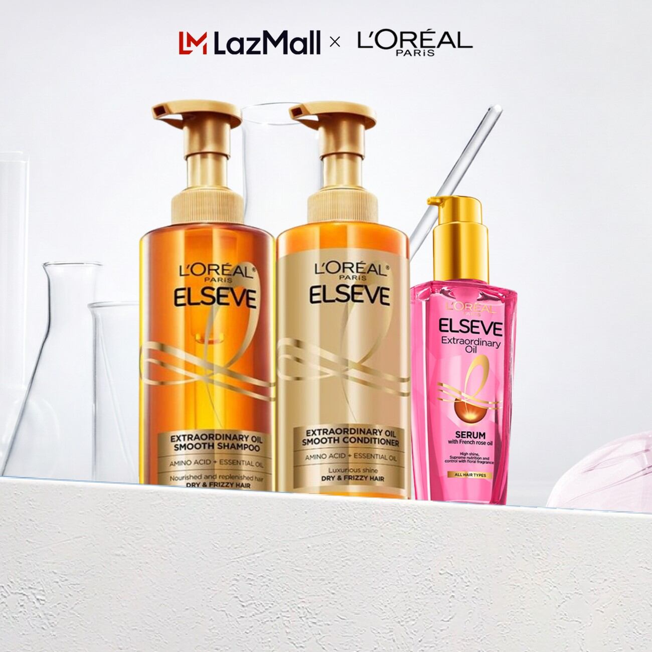 Bộ gội xả dưỡng tóc suôn mượt tóc cao cấp L'Oreal Paris Extraordinary Oil Sleek 440ml x2  Dầu dưỡng tóc Hoa Hồng 100ml