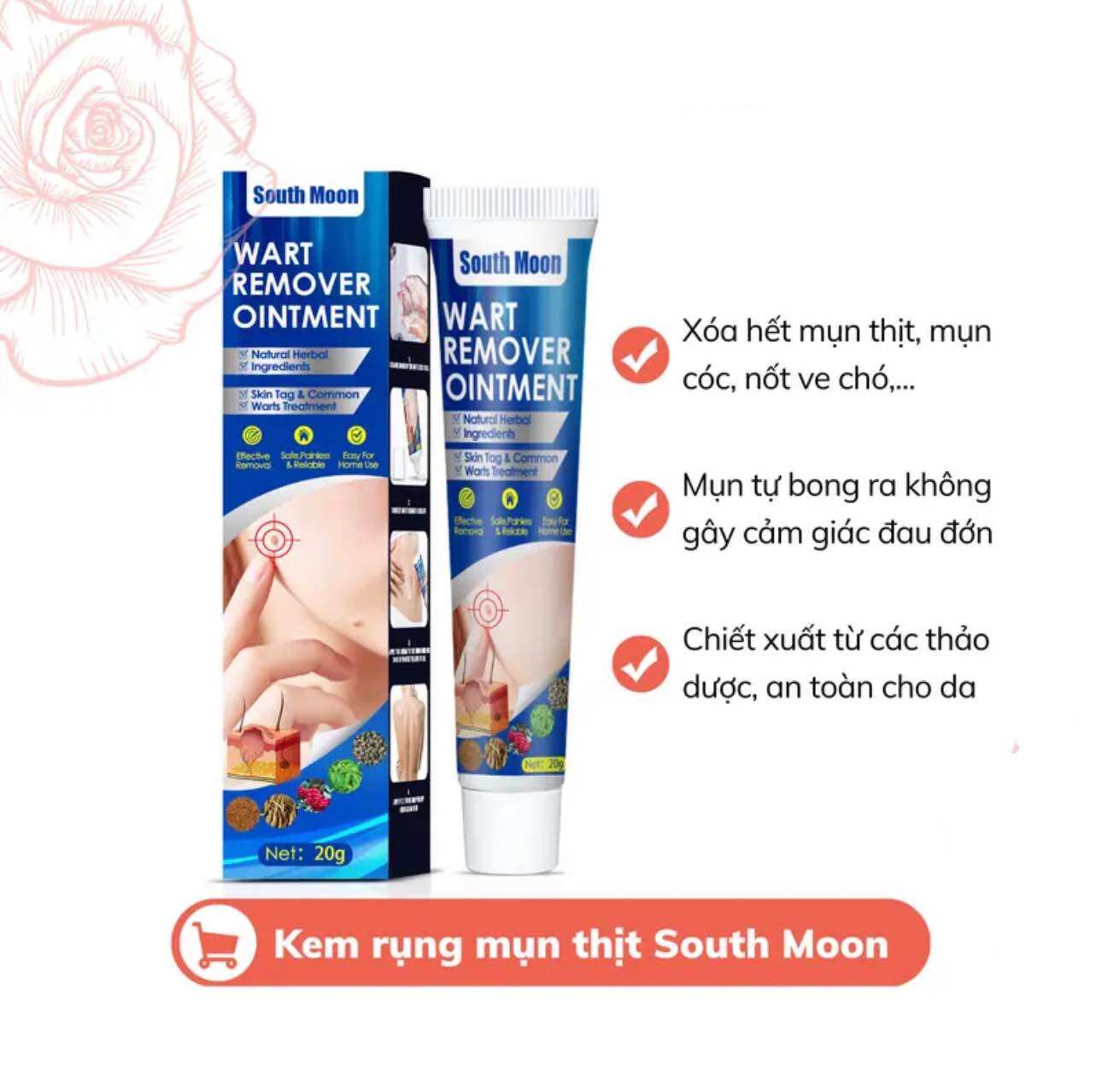 Kem rụng mụn thịt dư South Moon, kem South Moon giảm mụn thịt, nốt ruồi, nốt ve chó