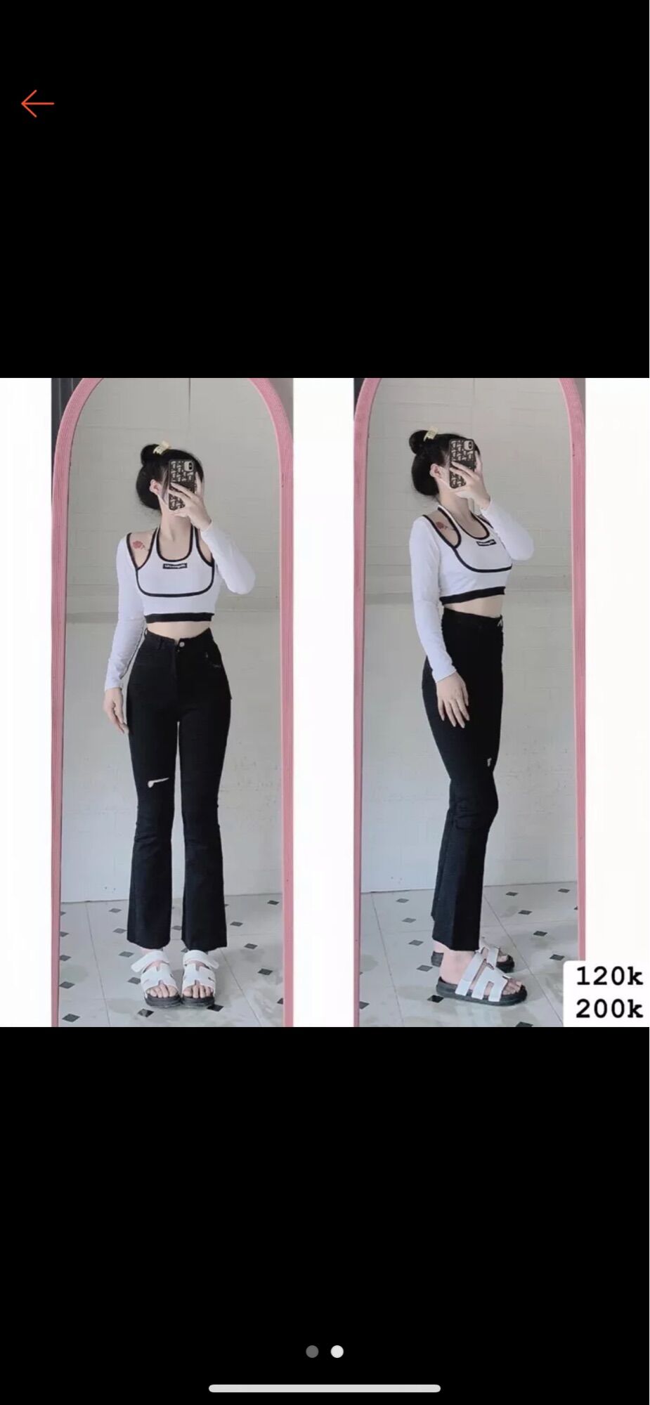 Set Jeans loe đen rách gấu 1line + áo gân tay dài yếm thêu
