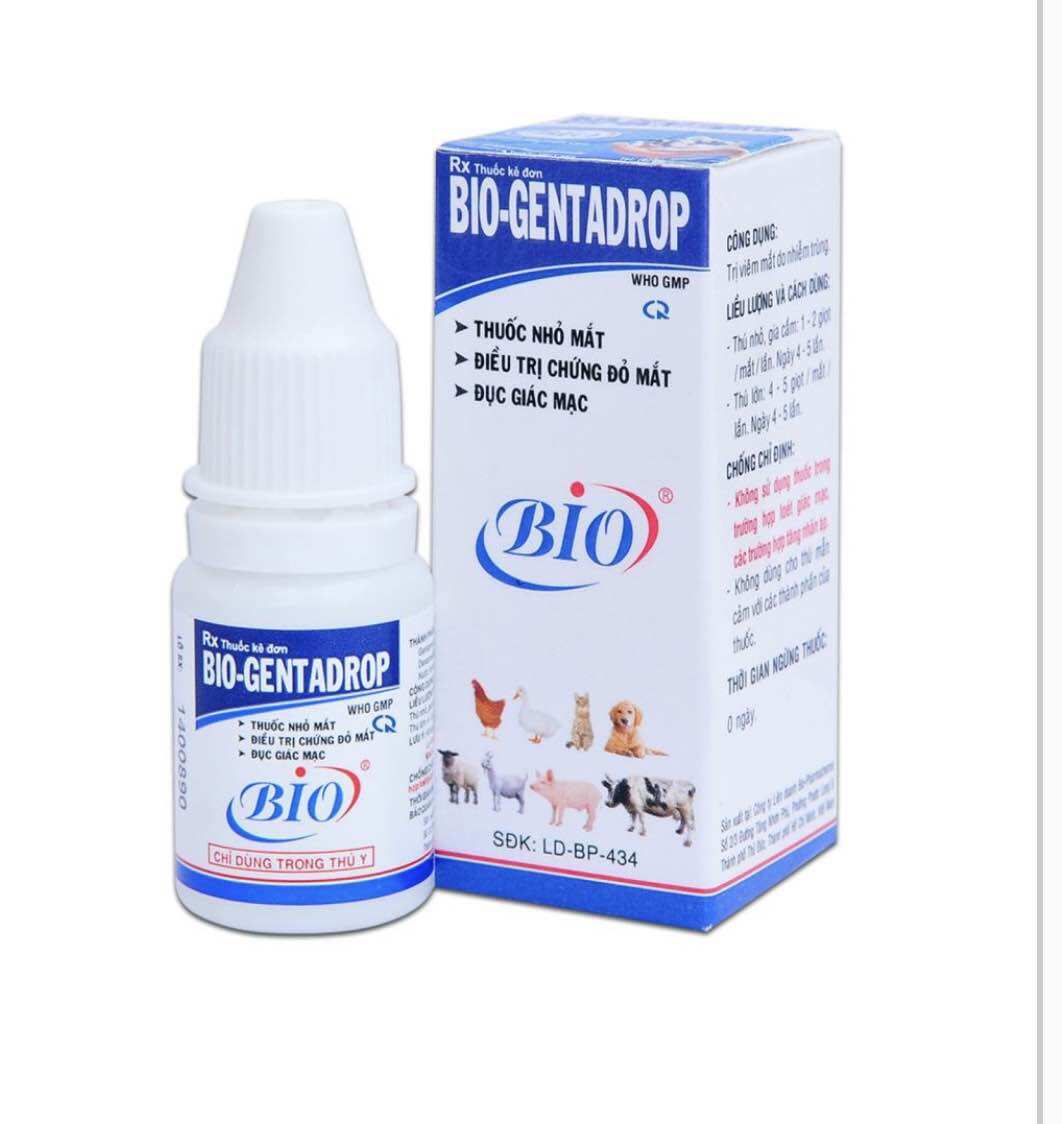 BIO-GENTADROP 10ML Nhỏ Mắt Cho Vật Nuôi Bị Đục Giác Mạc - Đỏ Mắt
