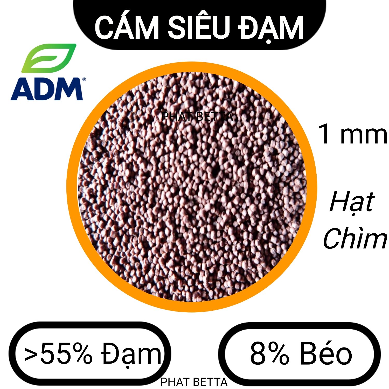 Size 1 li. cám siêu đạm 55% protein. hạt chìm