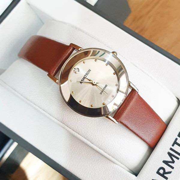 Đồng hồ nữ Armitron dây da cam đất, kích thước 24mm