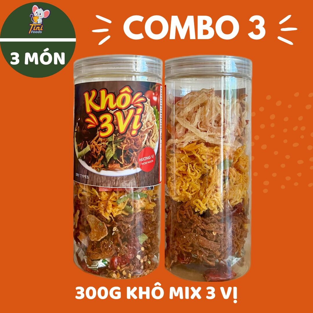 [COMBO 3] 2 Loại Khô Thịt & Khô Hải Sản Mix Vị Siêu Ngon (Tặng 1 Hũ Bánh Snack Cá Voi Vị Phô Mai)