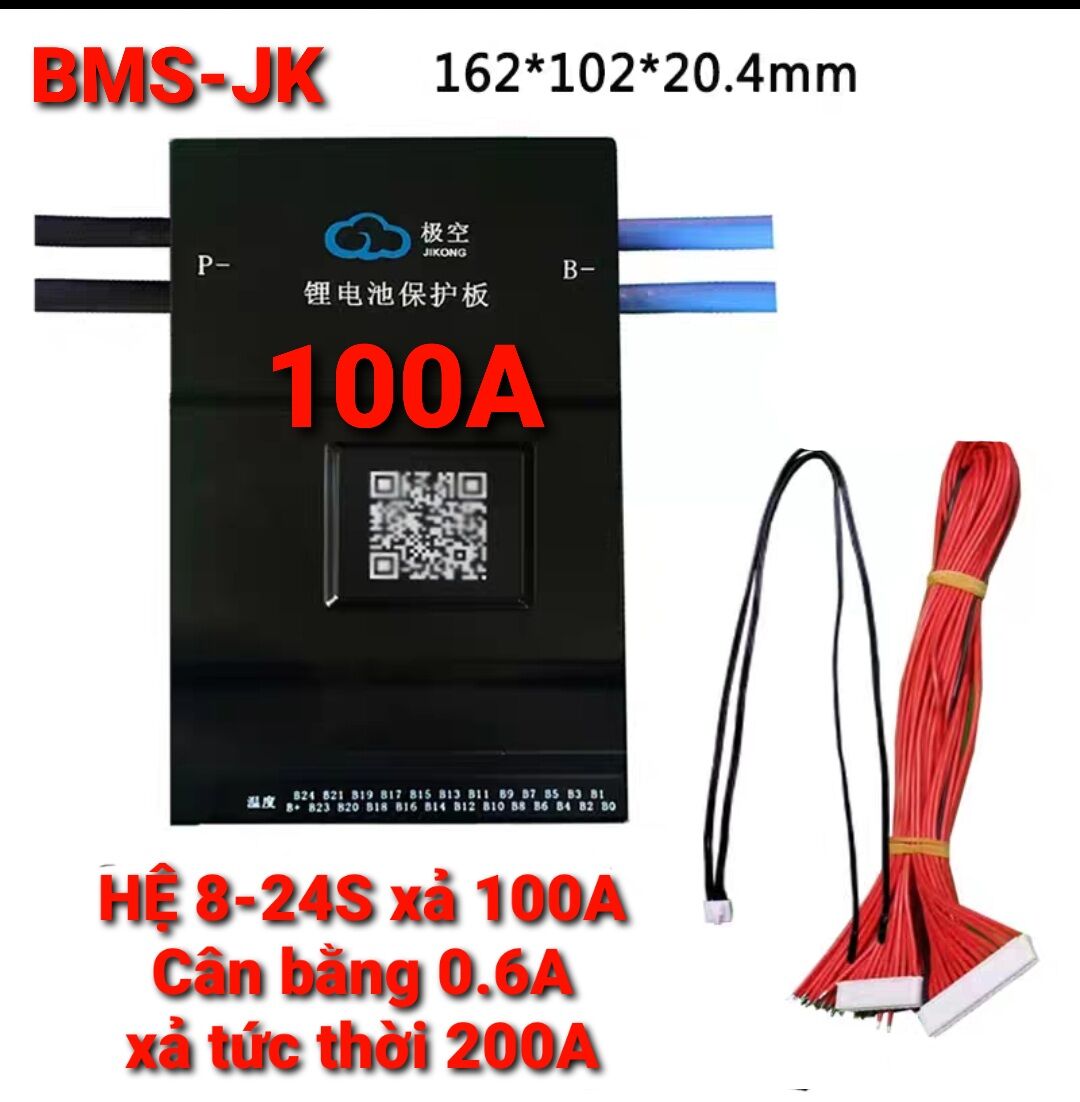 Achun.vn - mạch bms-jk hệ 8s - 24s xả đến 100a liên tục - cân bằng 0.6a - bluetooth thông minh bms.- phù hợp cho pin lithium