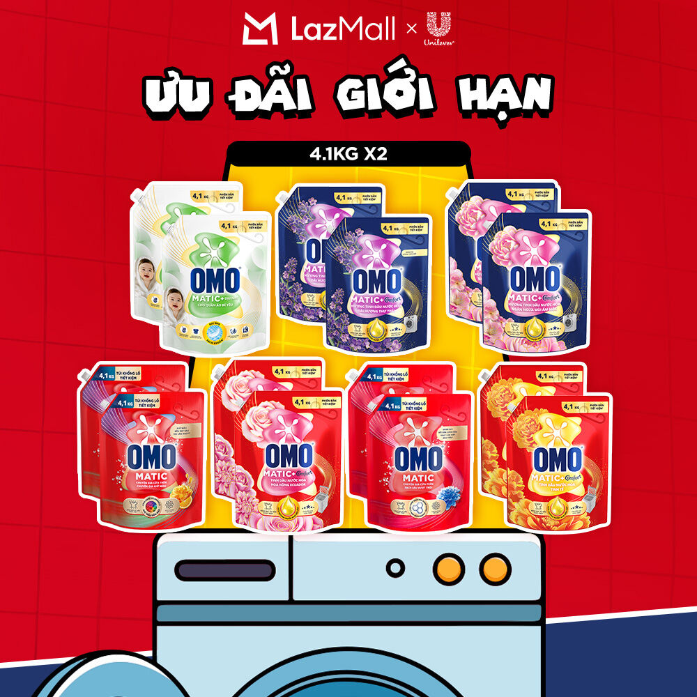 Combo 2 túi Nước giặt OMO Matic túi 3.6/3.9/4.1/3.8kg (bao bì tùy lô nhập hàng)