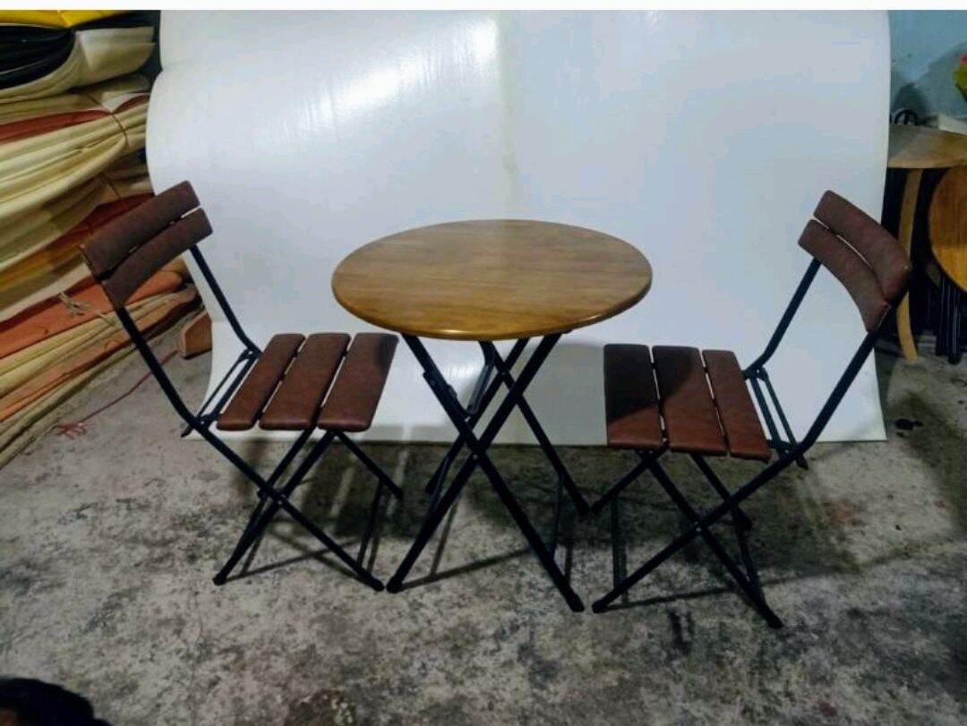 Bàn tròn xếp mặt gỗ chân thép cao 50cm