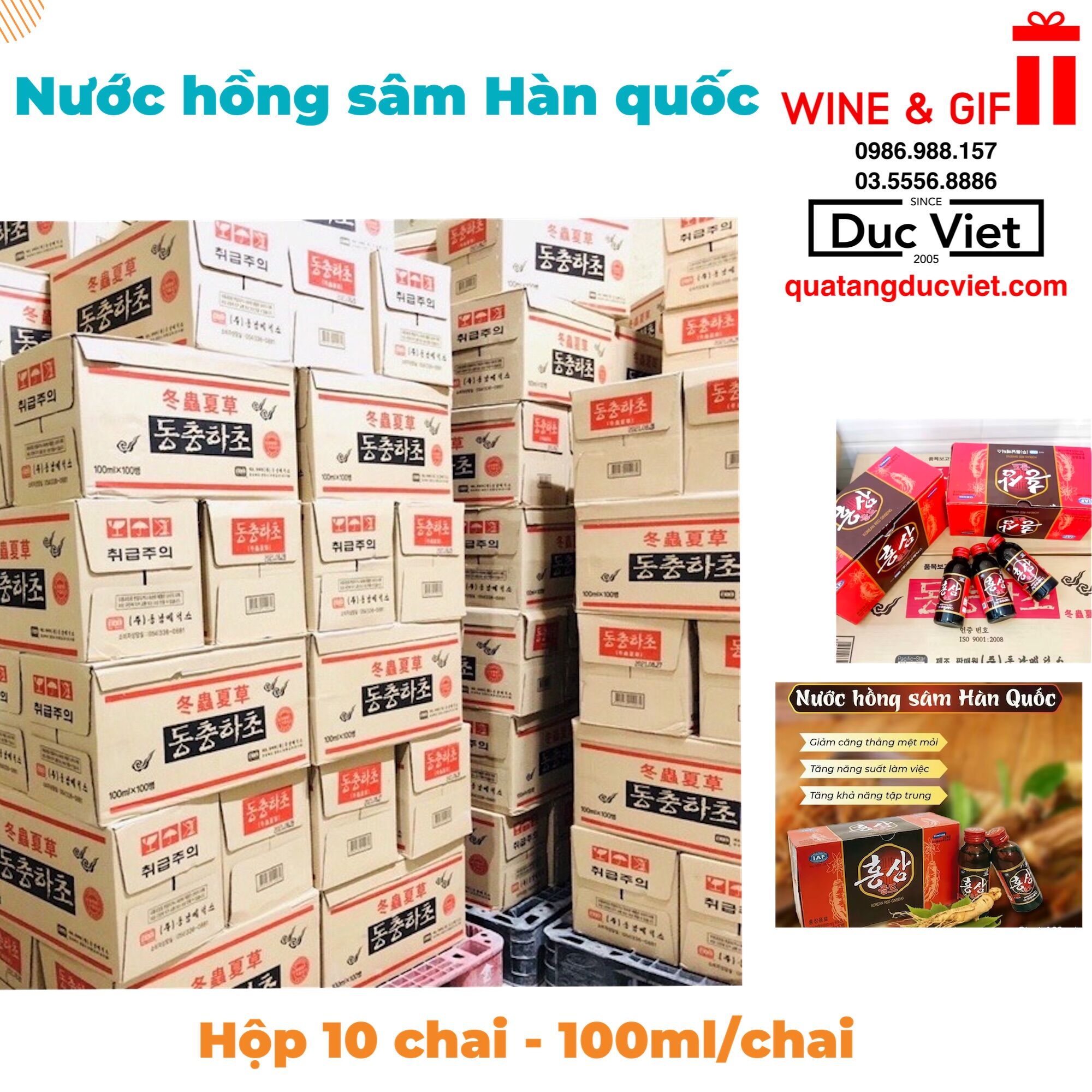 Nước hồng sâm/ Đông trùng chai hàn quốc 100 chai