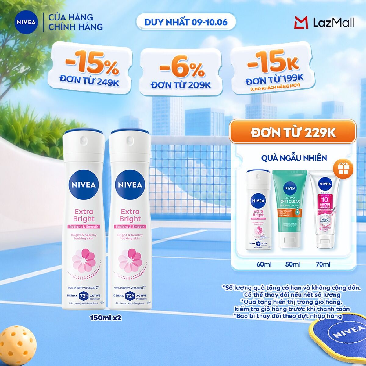 Bộ 2 Xịt Ngăn Mùi NIVEA Extra Brightening Trắng Mịn Mờ Thâm Vitamin C (150 ml) - 82967x2