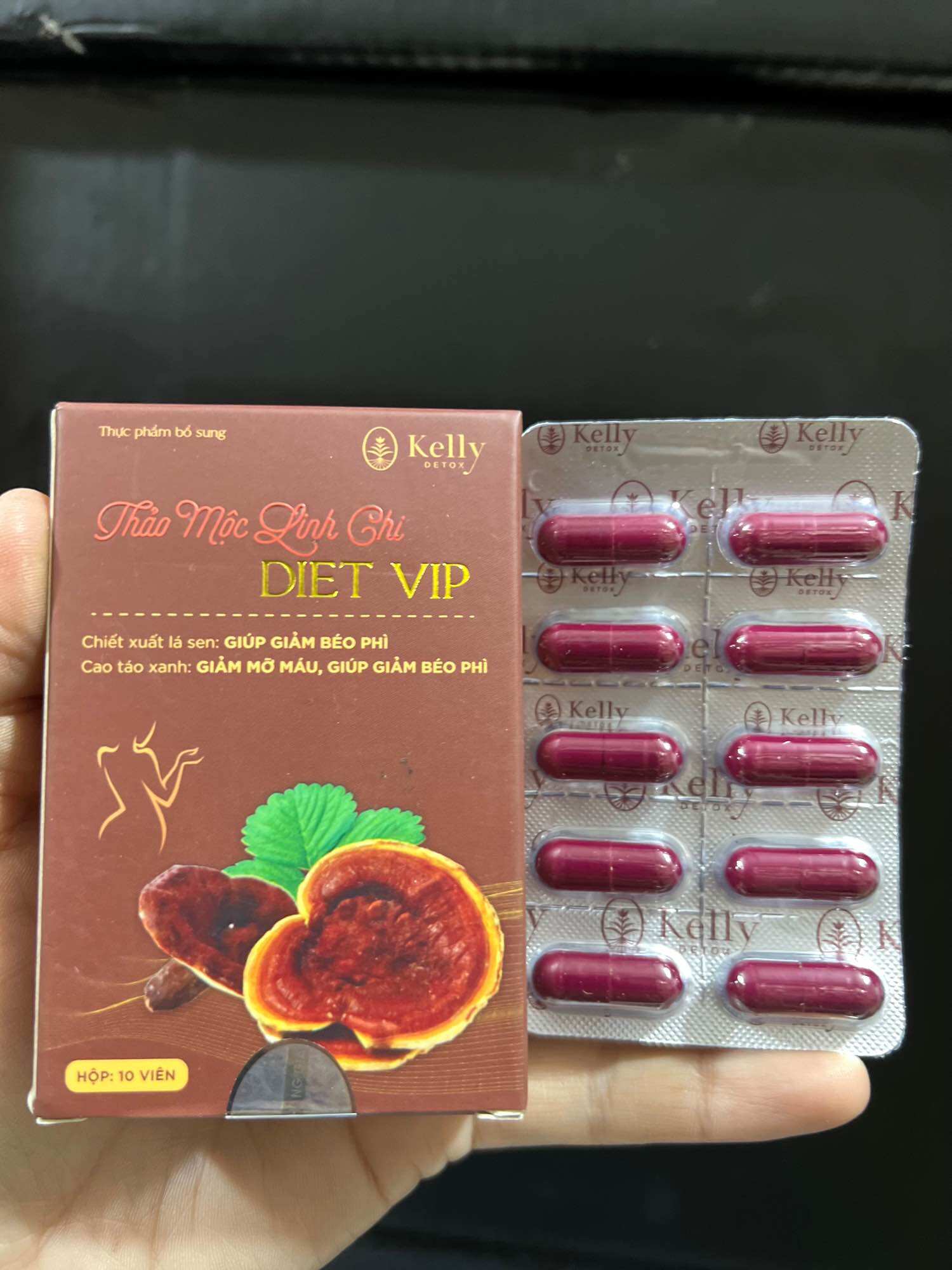 Viên linh chi kelly diet hỗ trợ quản lý cân nặng 10 viên