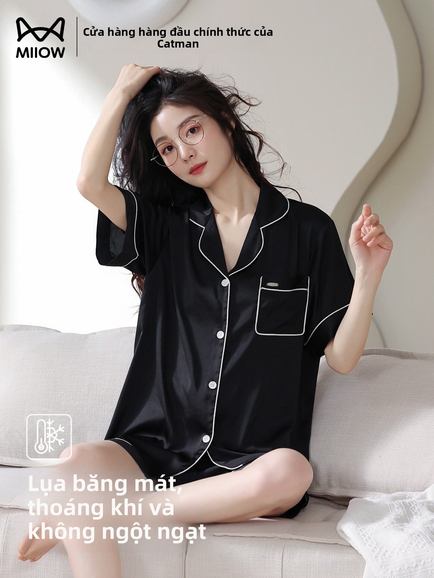 [MiiOW | Cat Woman Ice Silk Sleepwear Short Sleeve Home Clothes Set Summer Cool Sensation 2025 New Style Casual Loose Fit Polyester Blend,MiiOW | Cat Woman Ice Silk Sleepwear Short Sleeve Home Clothes Set Summer Cool Sensation 2025 New Style Casual Loose Giá 606,000 Đồng*Miễn phí vận chuyển