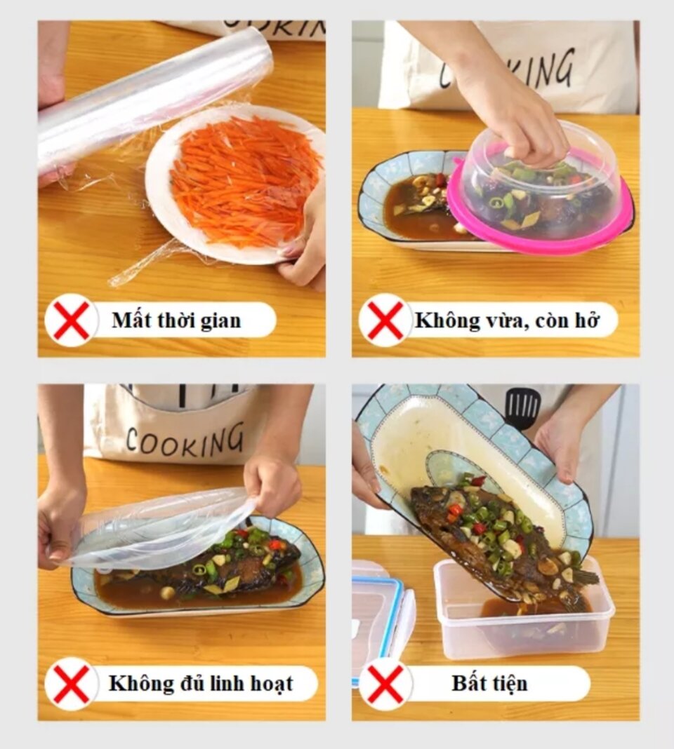 Túi 100 màng bọc thực phẩm có chun co giãn.