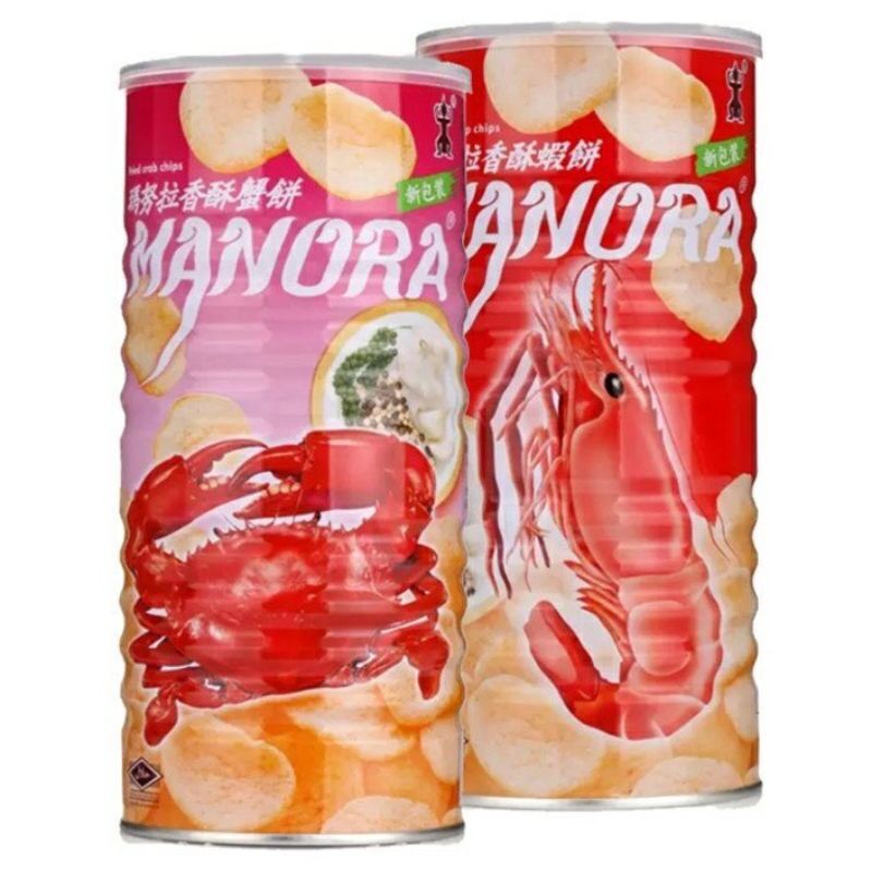Bánh snack tôm/cua manora 100g lon đỏ/hồng