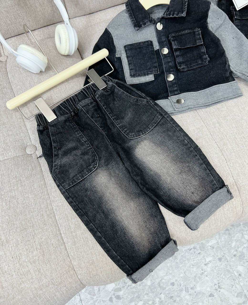 A5-Set bộ jean sơ mi dài bé trai 9-26kg