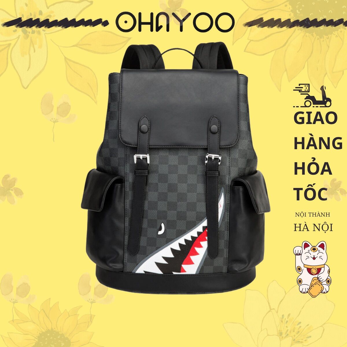 Balo da nam nữ ulzzang  họa tiết cá mập hottrend Hàn Quốc chống nước, vừa laptop 14 inch|𝑶𝒉𝒂𝒚𝒐𝒐- 𝑩𝒂𝒍𝒐 𝒅𝒂 𝑯𝒂̀ 𝑵𝒐̣̂𝒊