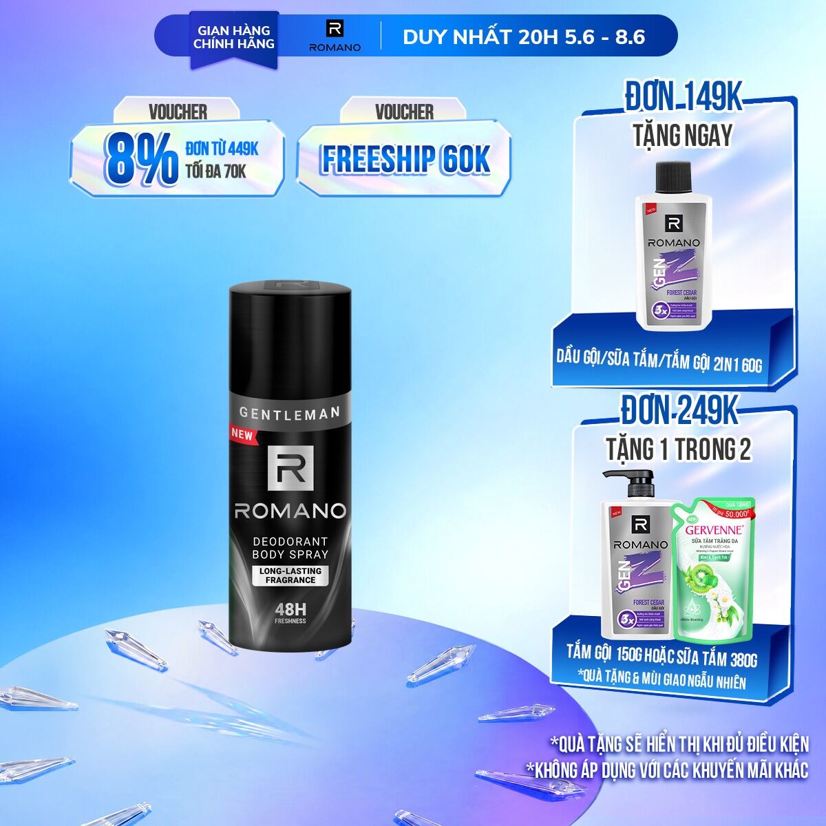 Xịt khử mùi toàn thân Romano Gentleman 150ml