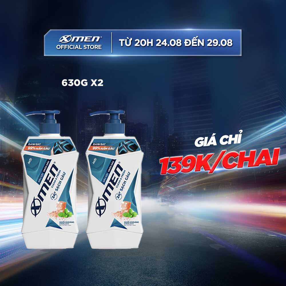 [GIÁ CHỈ 278k]Combo 2 Dầu gội Sạch Gàu X-Men Clean & Fresh 24h Sạch Sâu 630g/chai