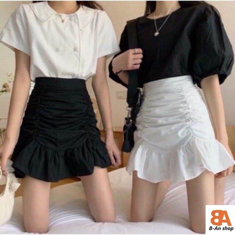 Chân váy đuôi cá nhún cạp cao có quần trong/ chân váy ôm body