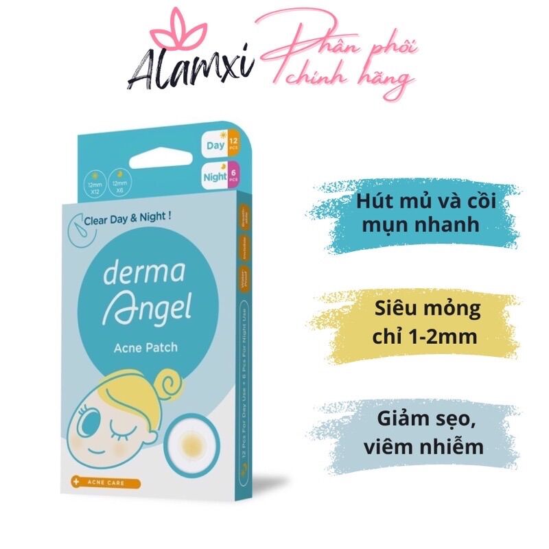 Bộ miếng dán mụn dùng ban ngày & đêm derma angel acne patch for day & night 12 - 18 - 42 miếng