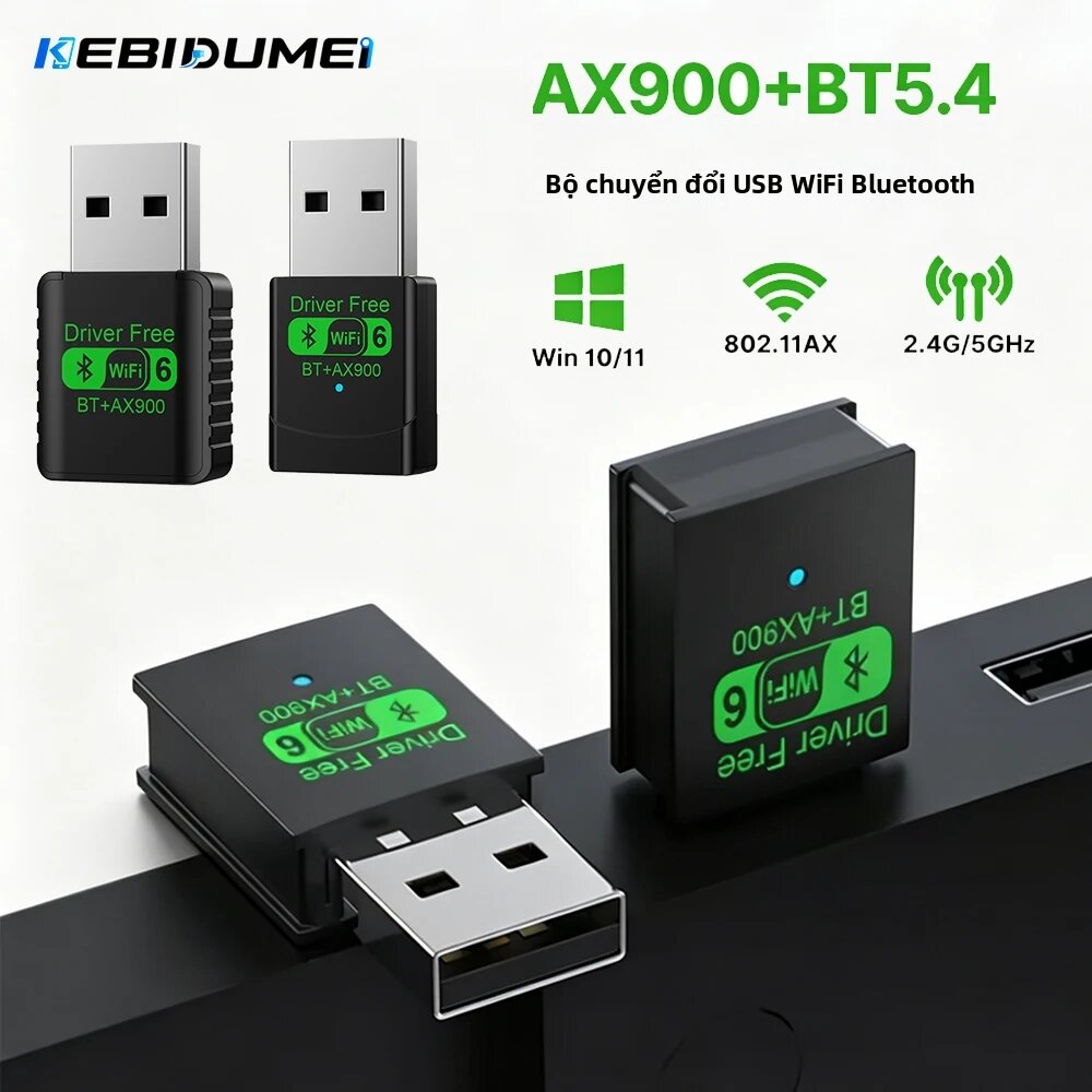 kebidumei | Thẻ Mạng Wifi 6 Mini USB KEBIDUMEI BT 5.4 AX900, Băng Tần Kép 2.4G/5GHz Cho PC Laptop Win 10/11 - Cắm Là Chạy Giá 208,800 Đồng*Miễn phí vận chuyển