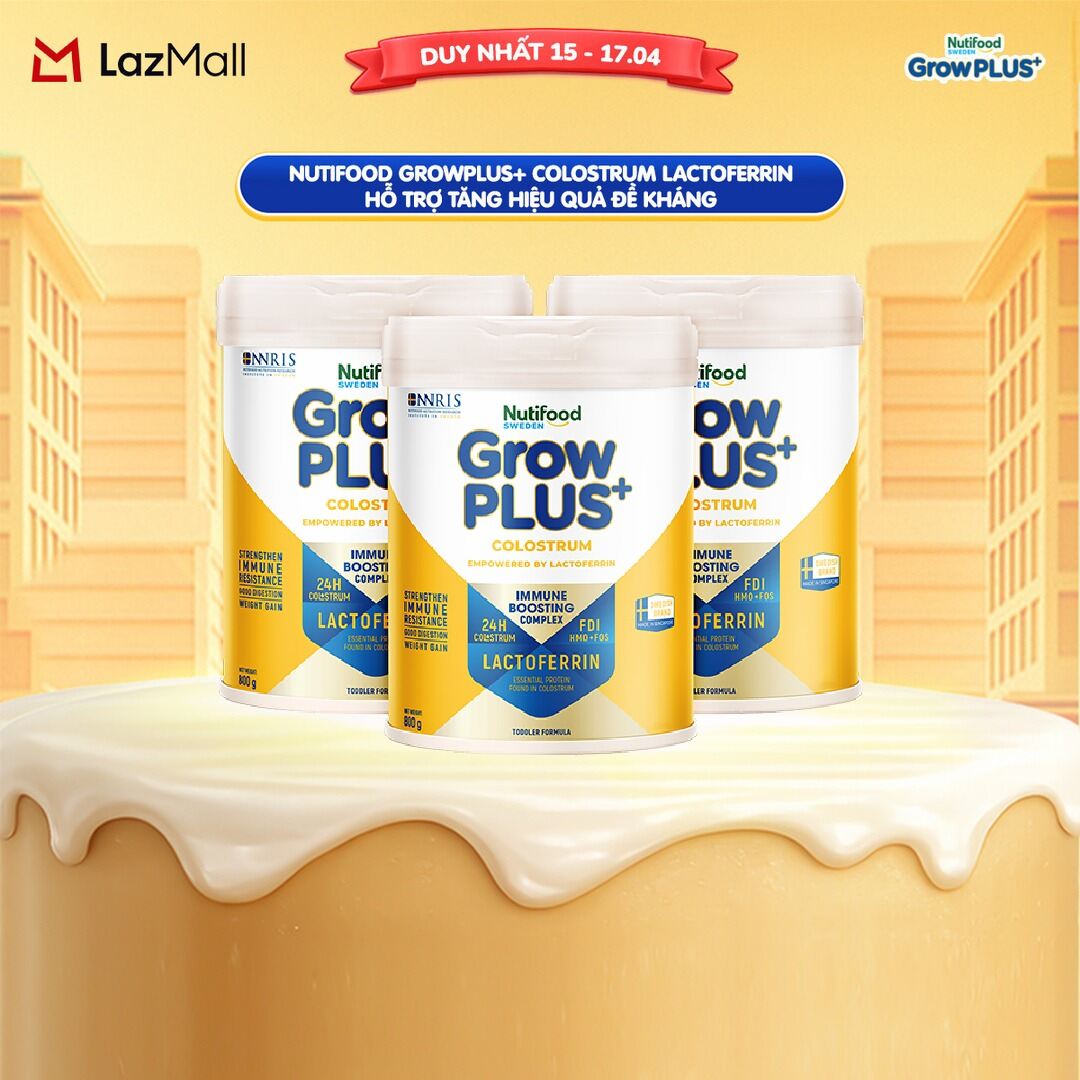 Combo 3 Sữa bột Nutifood Sweden GrowPLUS+ Colostrum Lactoferrin 800g
