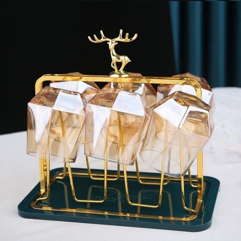 Khay úp cốc nai khay xanh hình chữ nhật và hình tròn trang trí Huydecor , khay úp ly , khay để ly uống nước
