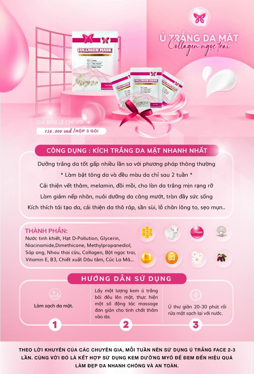 Ủ trắng da mặt collagen ngọc trai