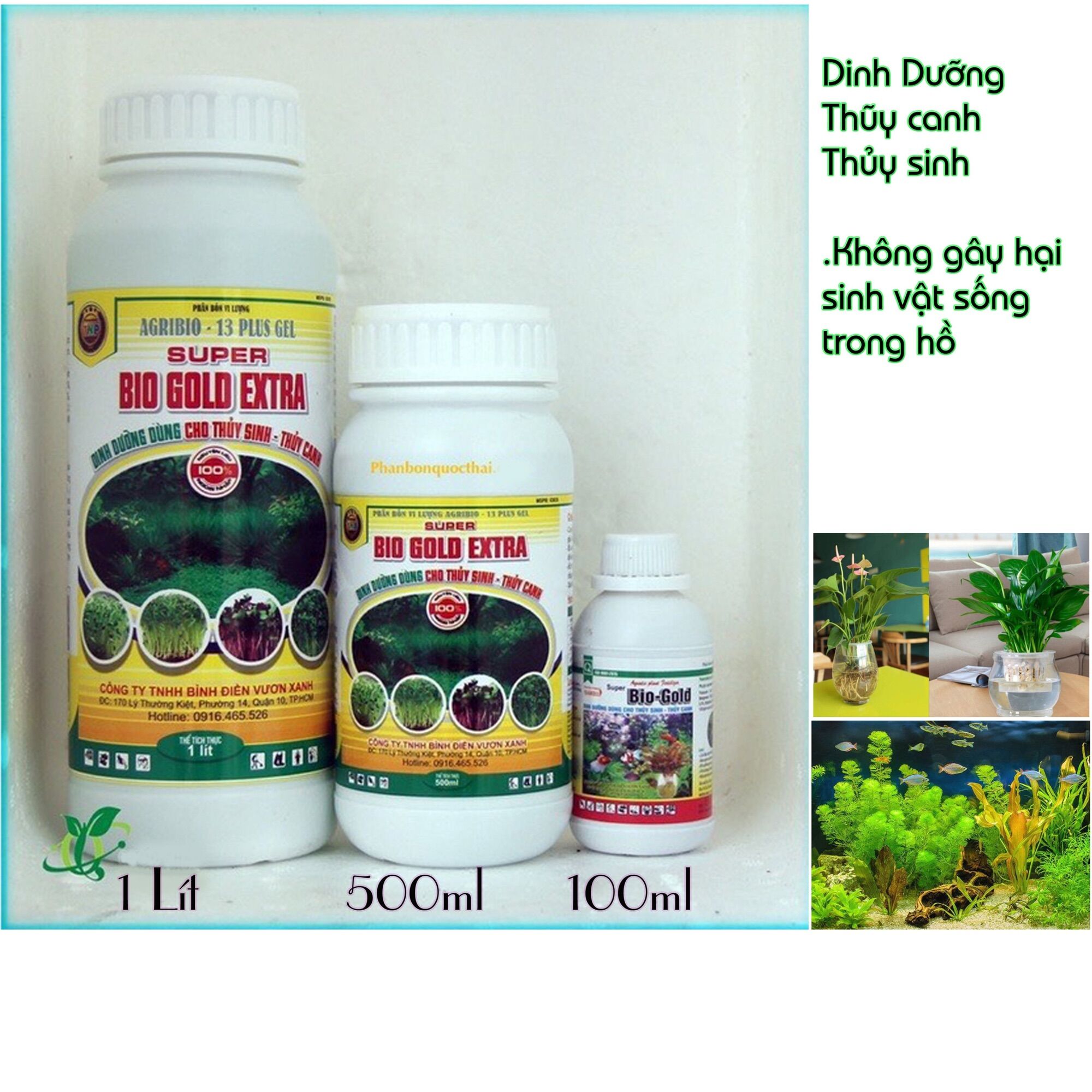 Dinh Dưỡng Bio Gold Trồng Thủy Sinh - Rau Củ Thủy Canh, Chai 1 lít, Không Gây Hại Tôm Cá