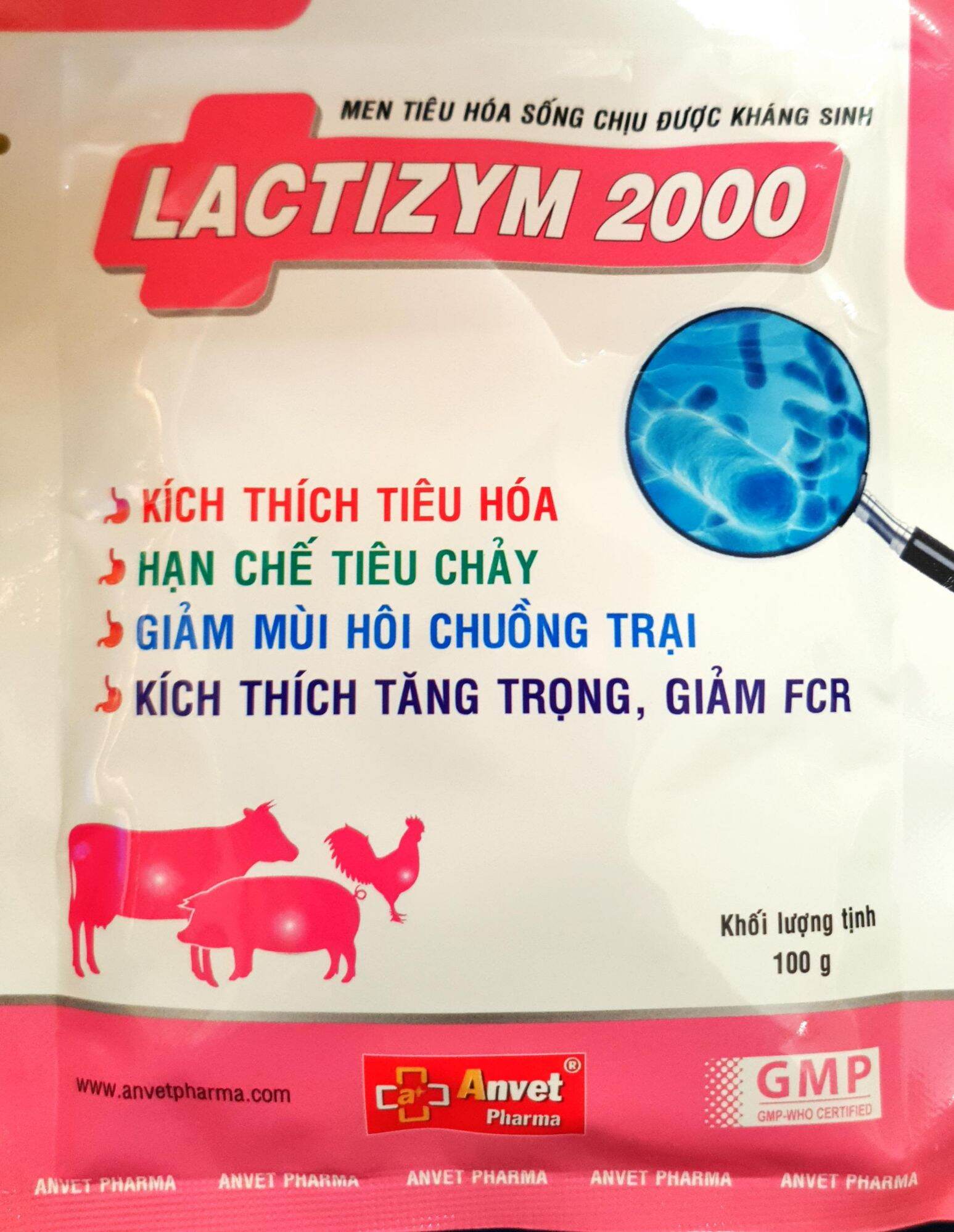 LACTIZYM 2000 (100gr) - Men tiêu hóa sống chịu kháng sinh. Ngừa tiêu chảy, giảm mùi hôi chuồng trại, kích tăng trọng cho gà đá, vật nuôi