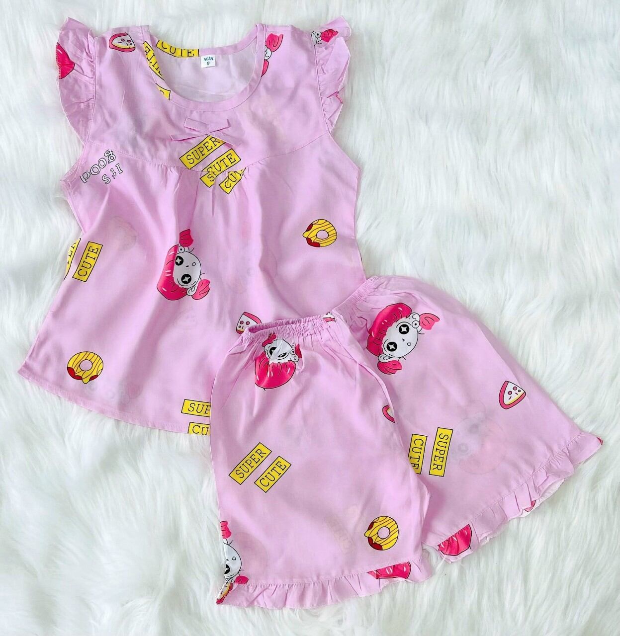Đồ bộ bé gái, chất tole lanh mềm mịn mát, size 7(13- 14kg)