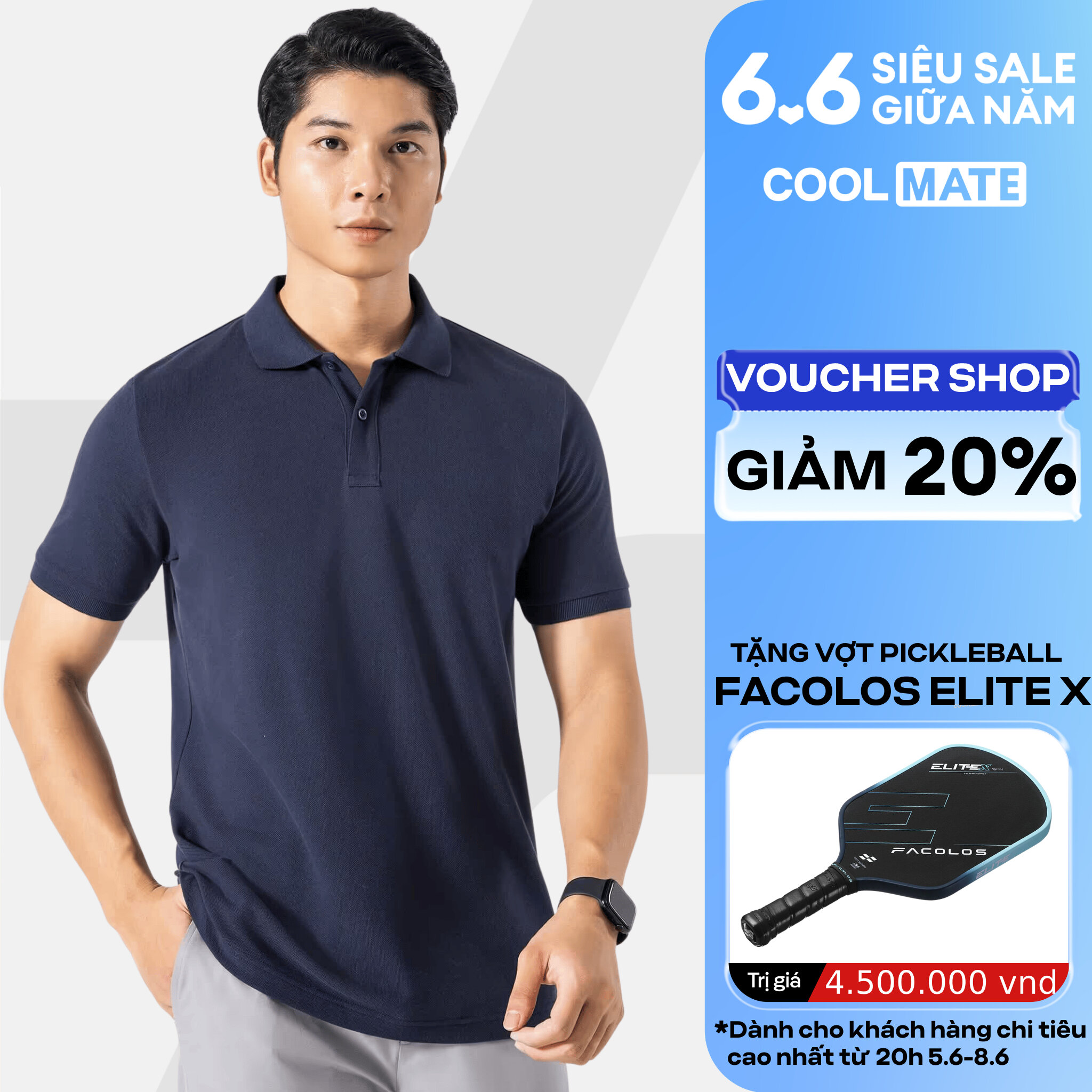 Áo thun nam Basic có cổ, Polo Pique 100% Cotton thoáng mát, thấm hút, ít xù lông - Coolmate