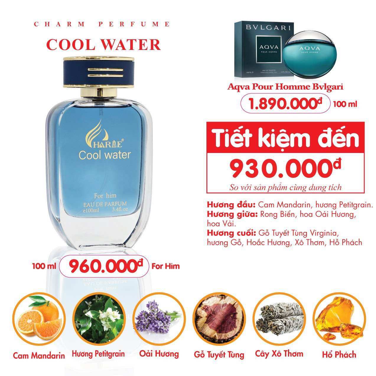 Nước Hoa Char.me cool100ml cũ mới (có chiết 10ml dùng thử )