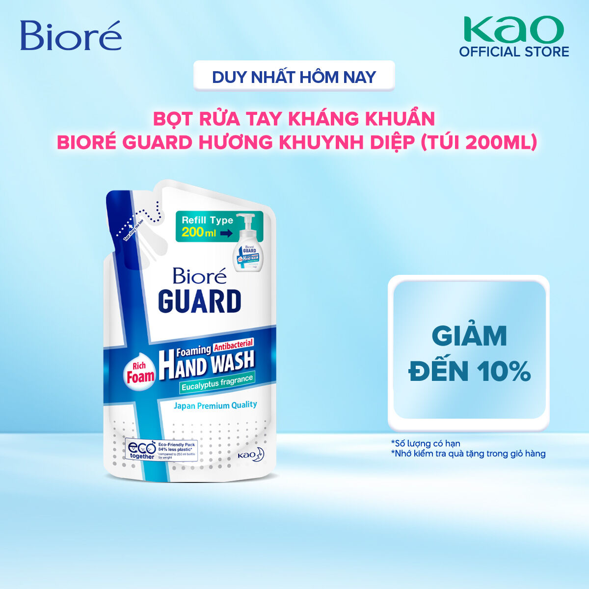 Biore Bọt Rửa Tay Kháng Khuẩn Guard – Hương Khuynh Diệp (Túi) 200ml
