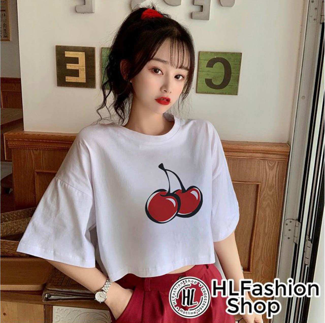 Áo croptop babytee fom to in 2 trái chê ri
