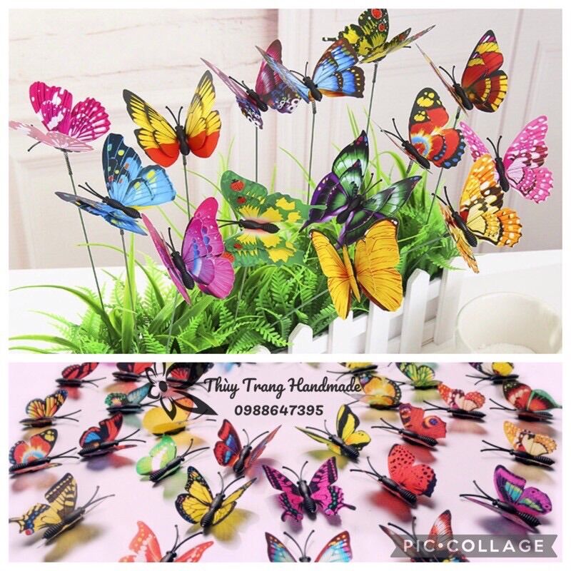 4 Con Bươm bướm (Nhiều màu) trang trí bình hoa voan, hoa giấy có nam châm hít được tủ lạnh)