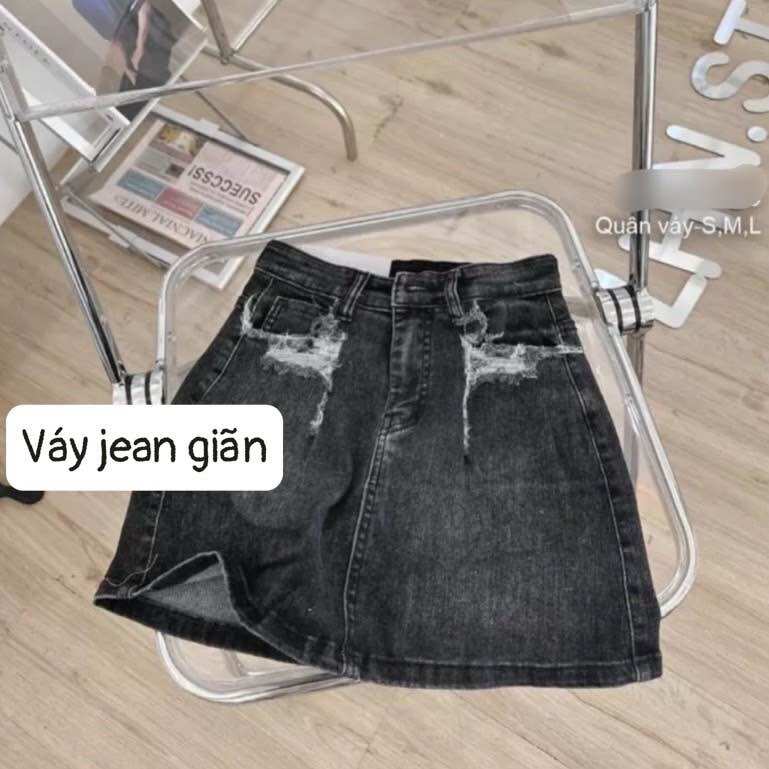Chân váy jean - kaki cào rách nhẹ - trơn rách to nhiều mã