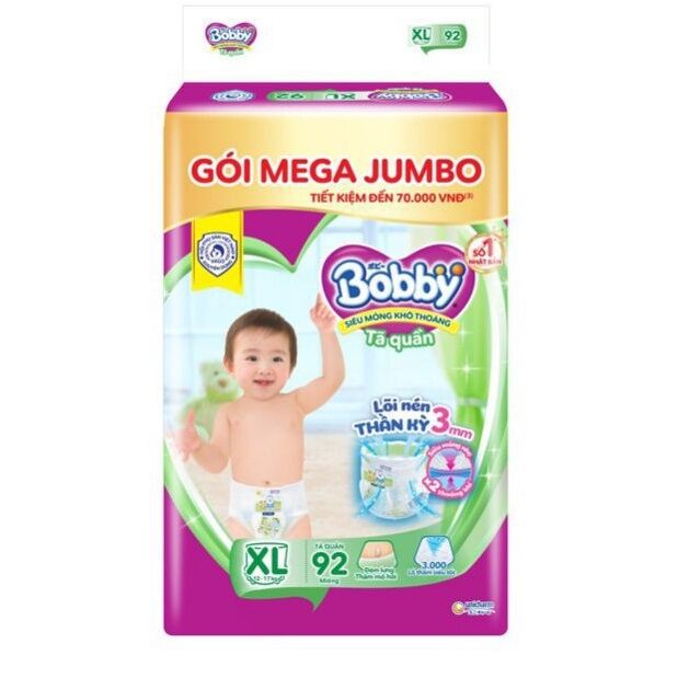 [Date 2026] Tã bỉm quần Bobby XL92, XL 92 miếng