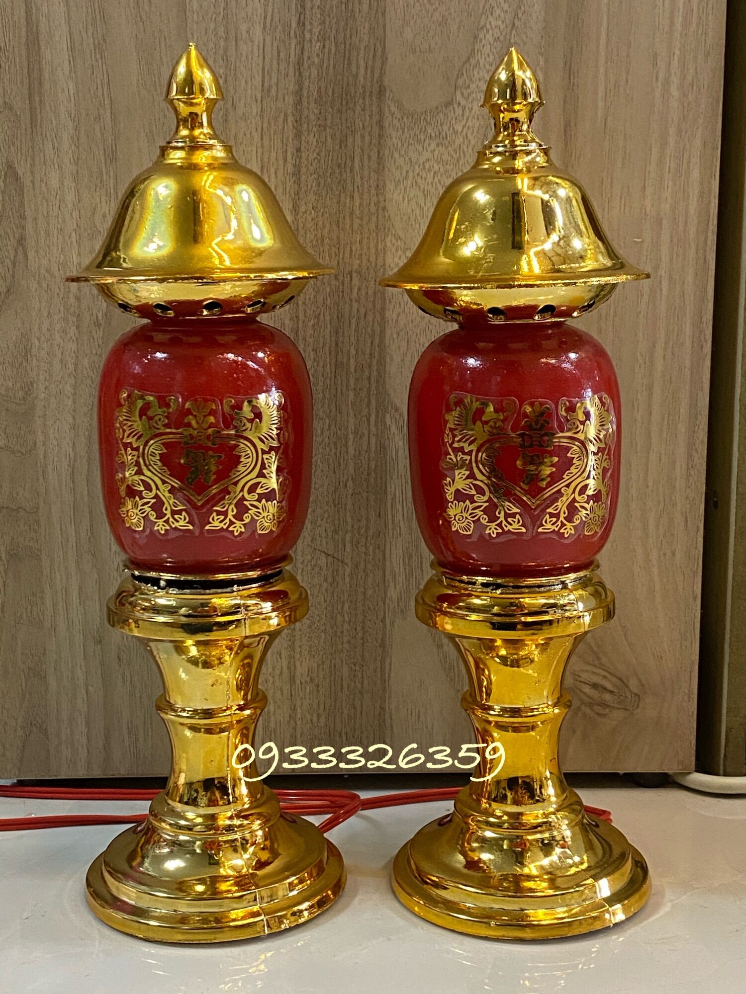 Cặp đèn thờ phú quý thuỷ tinh kèm bóng KL058