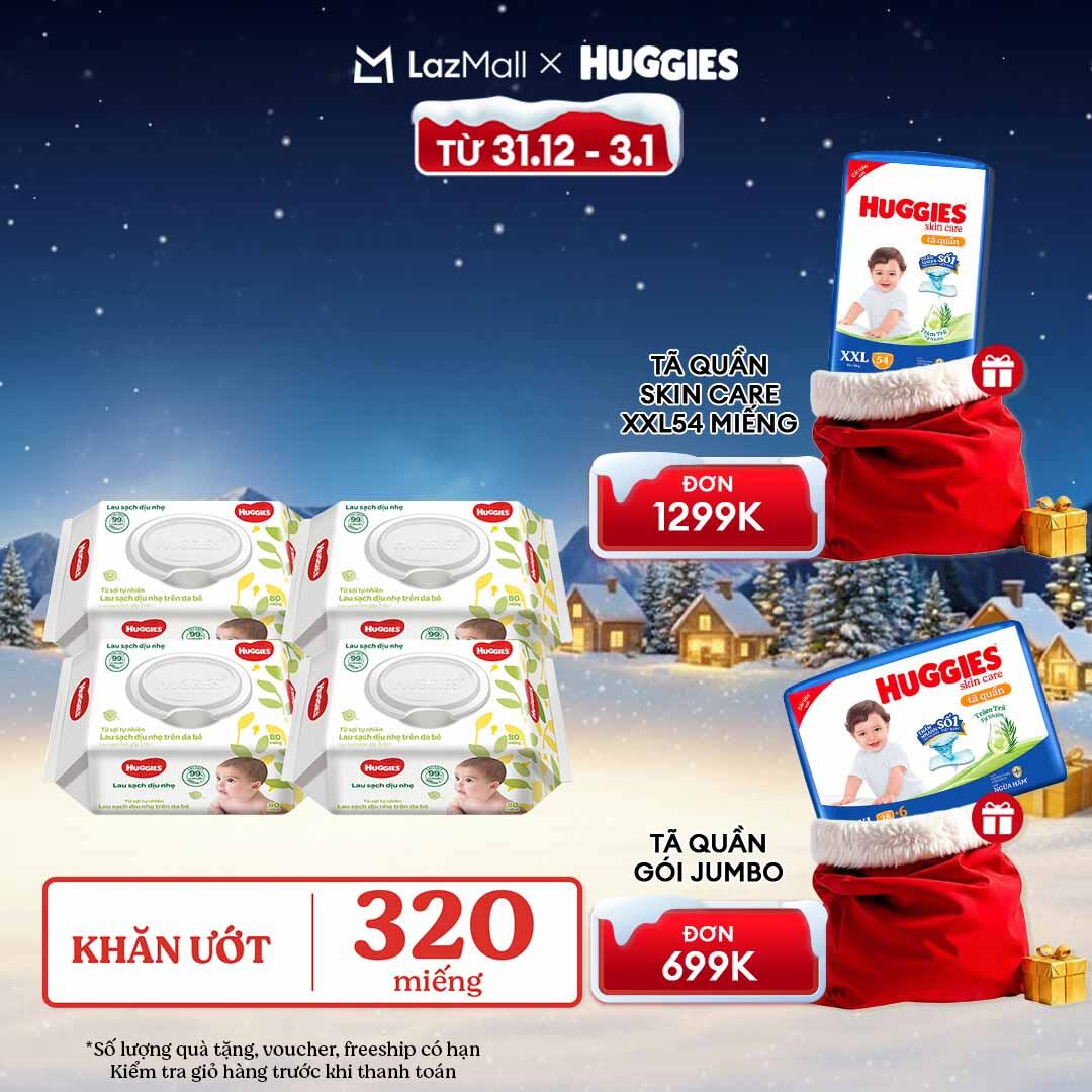   CHỈ 20h 31.12-03.01 GIẢM THÊM 90K    Combo 4 gói Khăn giấy ướt cho trẻ sơ sinh HUGGIES 80 miếng không mùi 