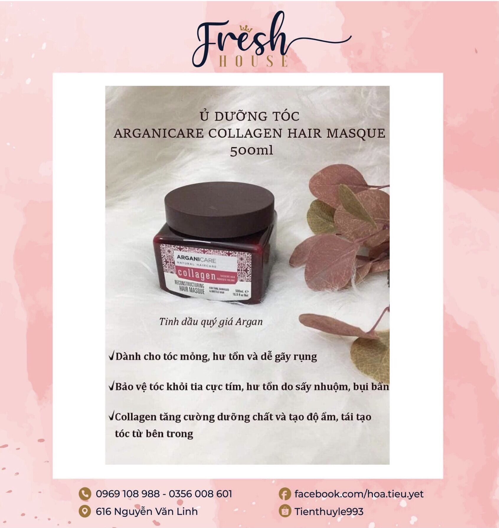 Kem ủ tóc Arganicare Collagen Hair Masque 500mL