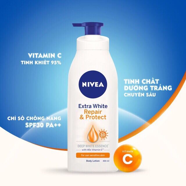 [Hcm]Sữa Dưỡng Thể Dưỡng Trắng Nivea Giúp Phục Hồi & Chống Nắng (350Ml)