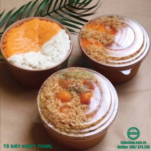 Set 50 tô giấy kraft 750ml - tô giấy đựng bánh bông lan