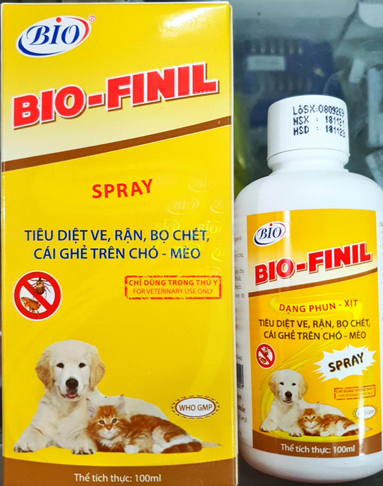 Bio FINIL (100ml dạng phun xịt) - Tiêu diệt ve, rận, bọ chét, cái ghẻ trên chó mèo (Có bao tay và vòi xịt)