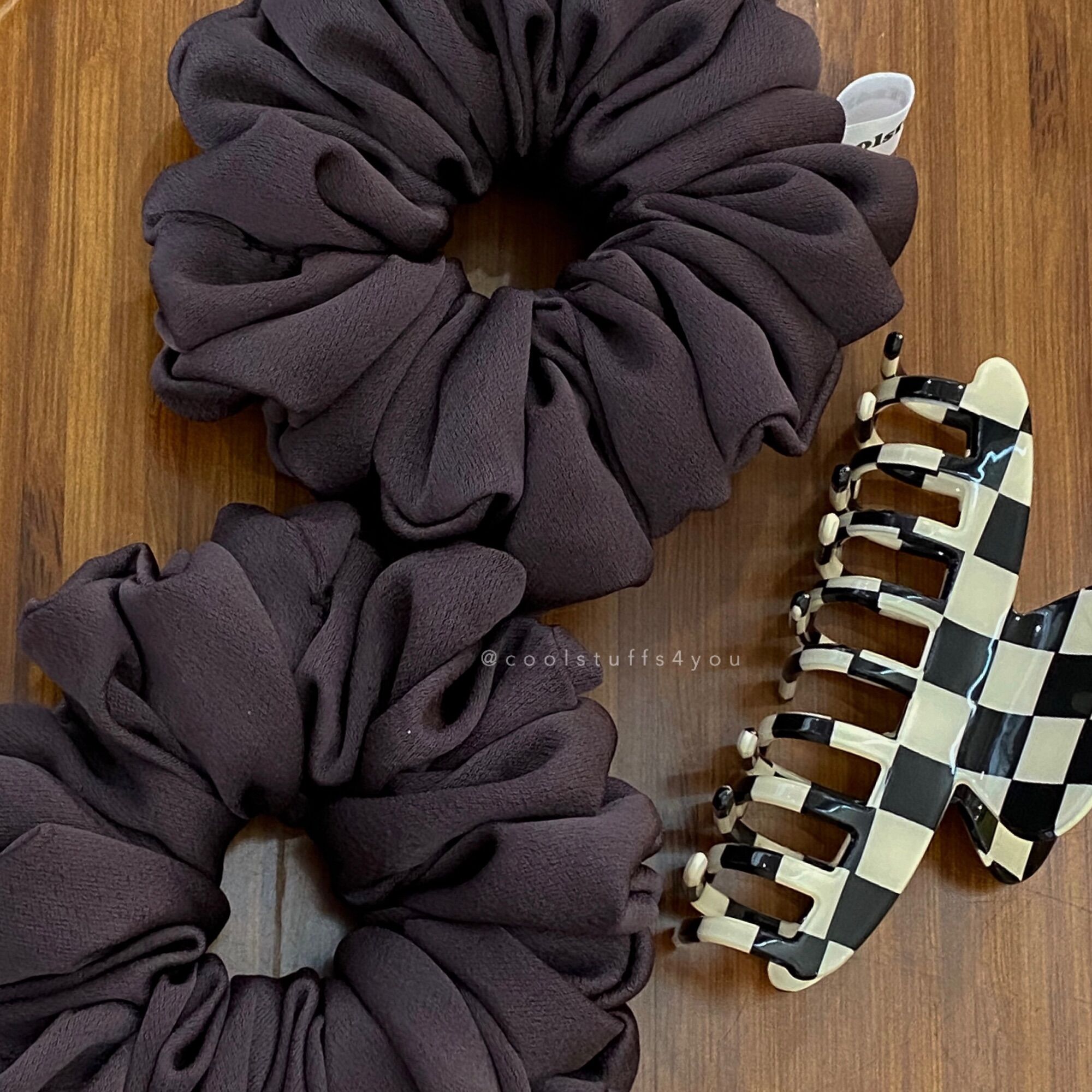 Buộc tóc scrunchies vải lụa dày dặn màu Nâu Sậm