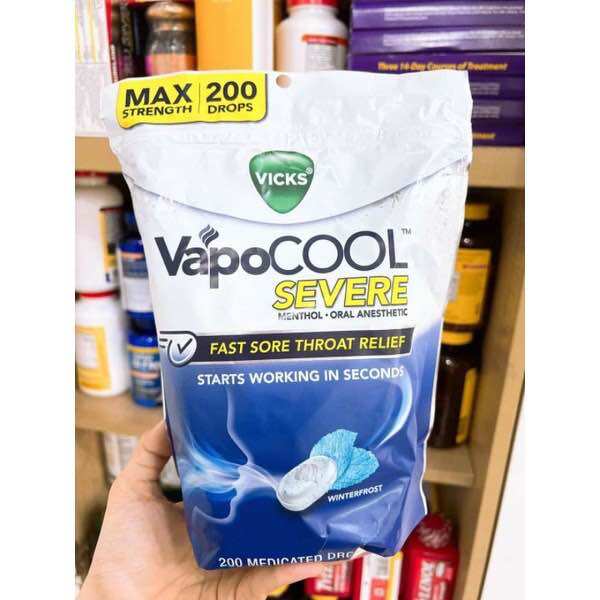 Hàng chuẩn Mỹ - Kẹo ngậm giảm ho Vapocool Vicks, túi 200 viên