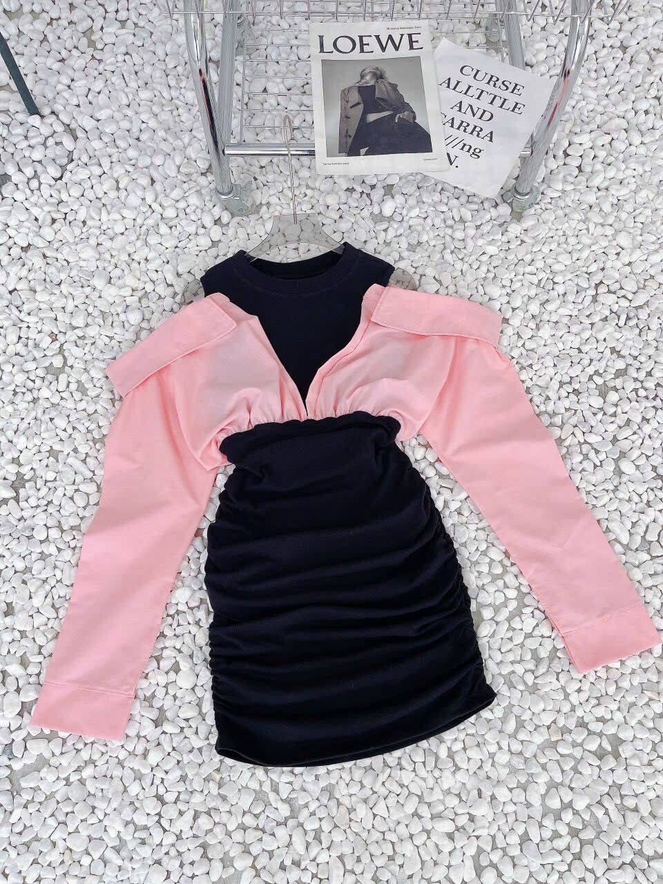 ĐẦM BODY ĐEN PHỐI SƠ MI HỒNG