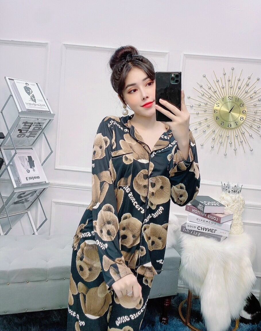 Bộ pijama thun lụa tay dài quần dài chất cotton mát