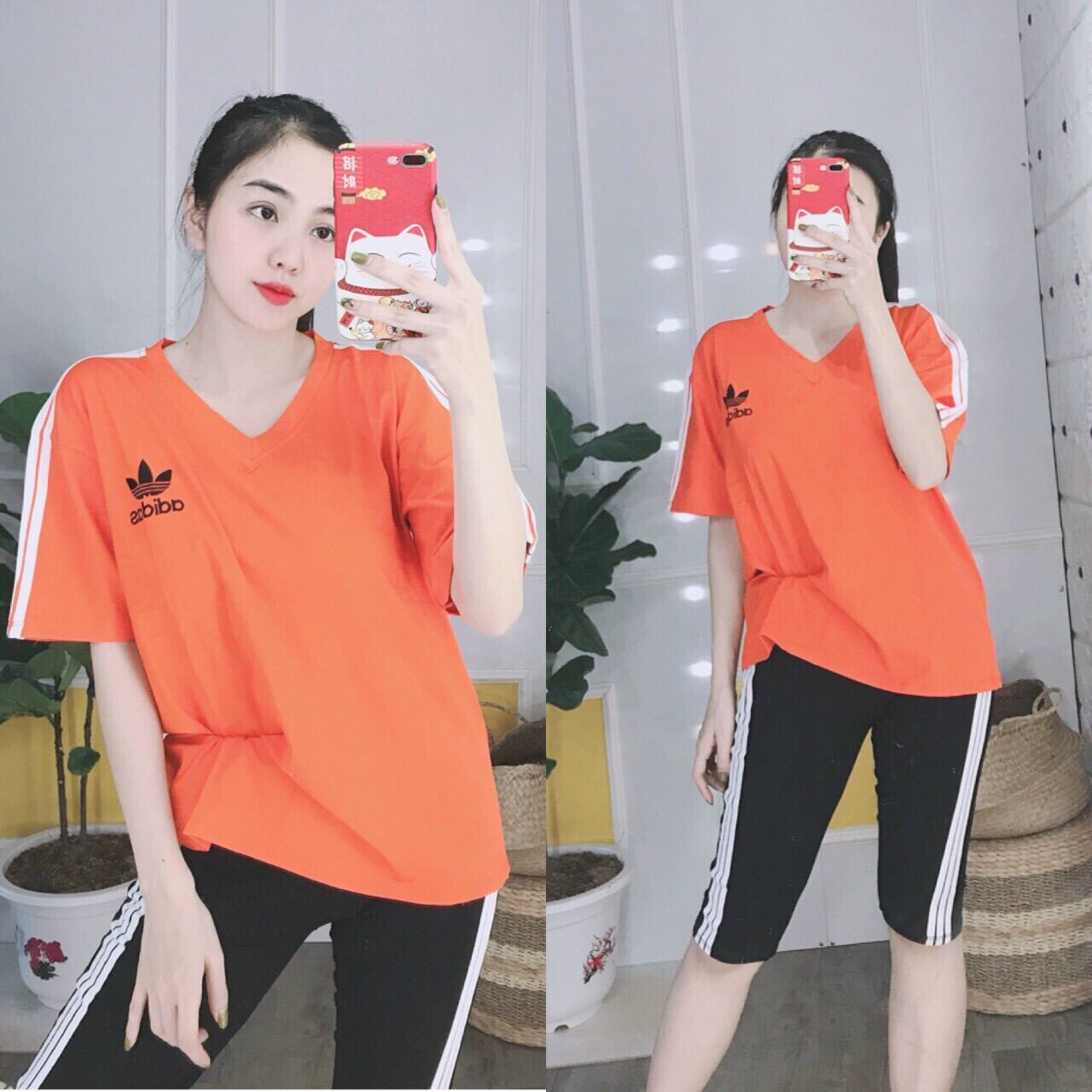 Set bộ, bộ đồ thun lửng phong cách thể thao chất vải cotton
