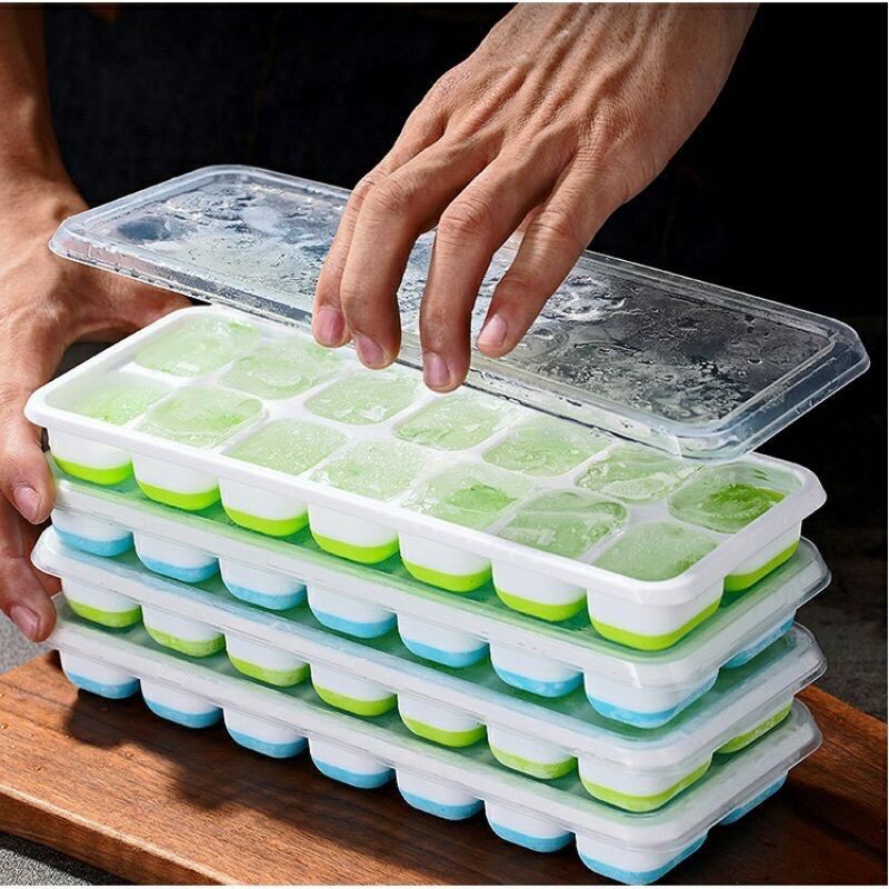 Khay silicon làm đá trử thức ăn dặm làm nước hoa quả có nắp đậy