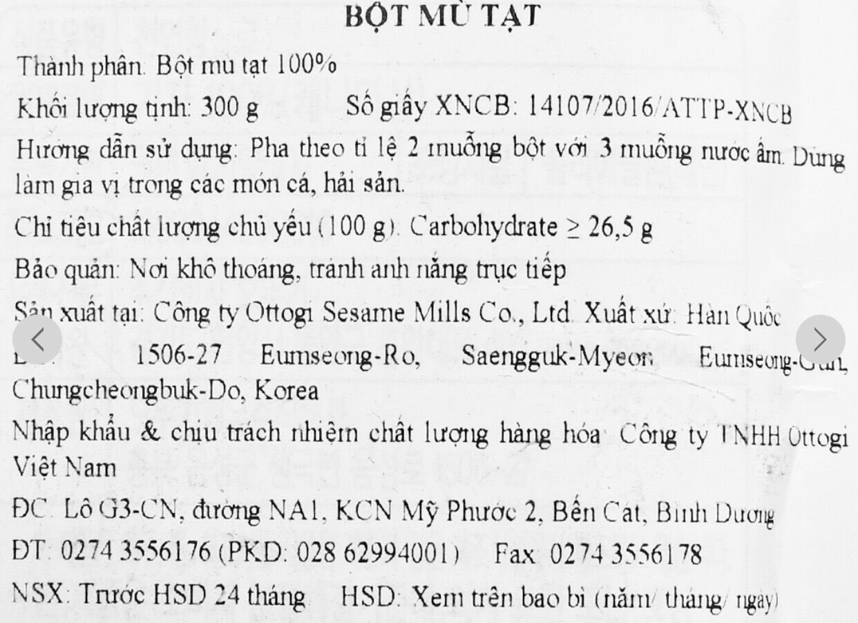 BỘT MÙ TẠT VÀNG OTTOGI 300G( SHOP PORORO)