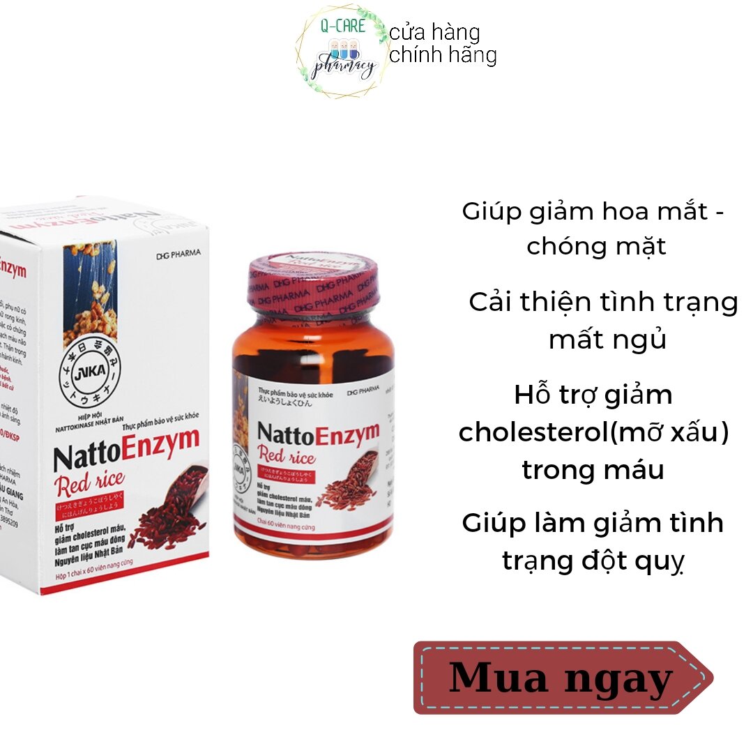 VIÊN UỐNG NATTOENZYM GẠO ĐỎ (RED RICE) CHO NGƯỜI CÓ MỠ MÁU chai 60 viên